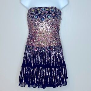 Sherri Hill Strapless Beaded and Sequin Silk Dress Size 4